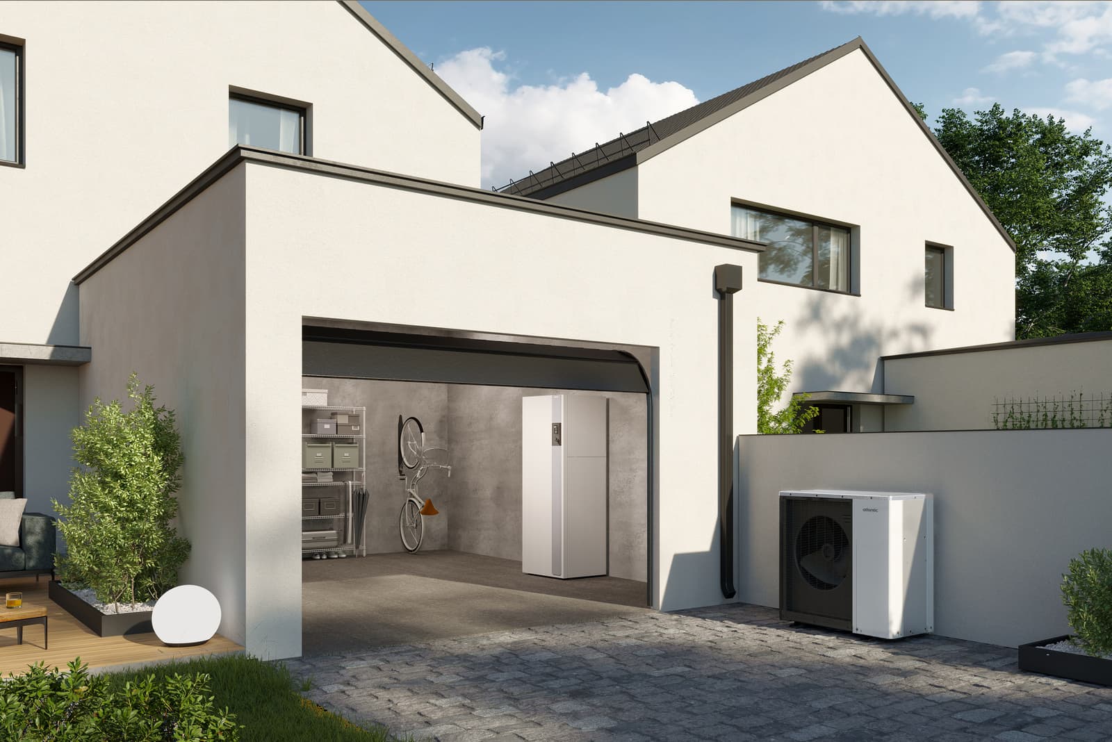 Installation pompe à chaleur Atlantic dans un garage